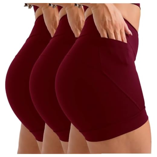 Kit 3 Short Feminino Academia com 2 Bolsos de Compressão Legging Corrida Treino INSIDE SPORTS (BR, Alfa, G, Regular, Regular, 3x Vinho)