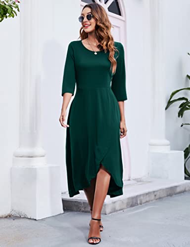Missky Dark Green Formal Maxi Dress For Women Split High Low Hem Dresses For Women 3/4 Sleeve Round Neck Flowy,Dark Green-3/4 Sleeve Xxl #TOP2