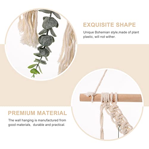 Tapiz de algodón para decoración de baño con eucalipto artificial y macramé 3