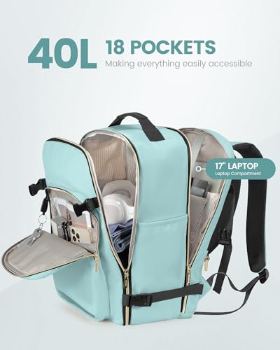 Image of LOVEVOOK 40L Travel Backpack Flight Approved Carry on Backpack,3 Packing Cubes,Waterproof Personal Item Travel Bag,TSA Carry on Luggage Suitcase Travel Essentials,Gifts for Women & Men,fits 17 inch Laptop