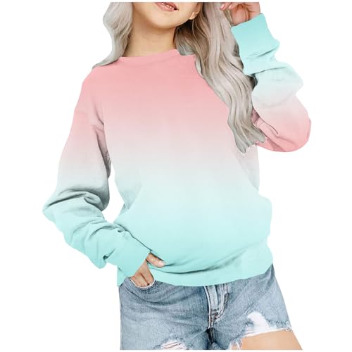 Mädchen Langarmshirts Kinder Tops Farbverlauf Kleidung Batik Sweatshirt Farbblock T-Shirt Bekleidung Oberteile Classic Long Sleeve Top Baumwolle Langarm Pullover Himmelblau, 9–10 Jahre