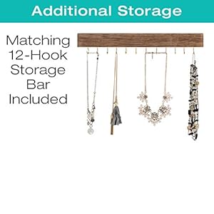 Rustic Wall Mounted Jewelry Organizer with Wooden Barndoor Decor. Jewelry holder for Necklaces, Earrings, Bracelets, Ring Holder, and Accessories. Includes hooks for hanging jewelry - Brown Rustic Wall Mounted Jewelry Organizer with Wooden Barndoor Decor Jewelry holder for Necklaces Earrings Bracelets Ring Holder and Accessories Includes hooks for hanging jewelry Brown