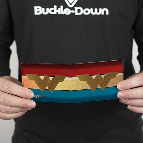 Buckle-Down Men's PU Bifold Wallet-Wonder Woman 2017 Icon/Stripe Red/Golds/Blue, Multicolor, 4.0" x 3.5"4