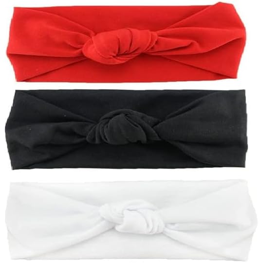 Women and Girls Cotton Hairband Elastic Head Bands Ladies Hair Styling Band Hair Accessories Pack of 3 Black-White- Red