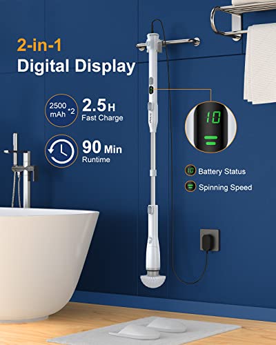 Labigo Electric Spin Scrubber La2 Pro, Shower Cleaning Brush With Display And 4 Replaceable Brush Heads,2 Adjustable Speeds, 3 Adjustable Extension Handle, Power Cleaning Brush For Bathroom Floor Tile #TOP2