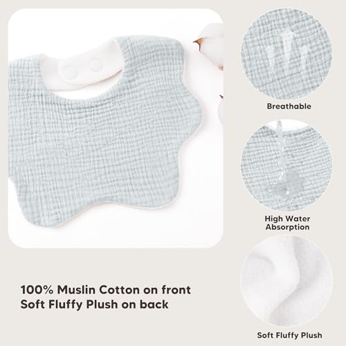 Image of Bearmoss Muslin Baby Bibs for Drooling & Teething Cotton Drool Bib 6 Pack | Soft Absorbent Adjustable Bibs for Unisex Boys and Girls,Easy to Clean for Infant,Toddler, Newborn,Wider design,0-36 Months