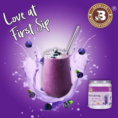 Image of Brew Lab Blueberry Flavour Milkshake Powder Mix | Instant Milkshake Powder | Healthy Milk Drink Mix-250 g