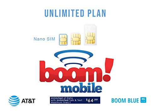 Boom! Mobile 4G LTE Prepaid Nano SIM Card- Unlimited Plan - Calls, Text