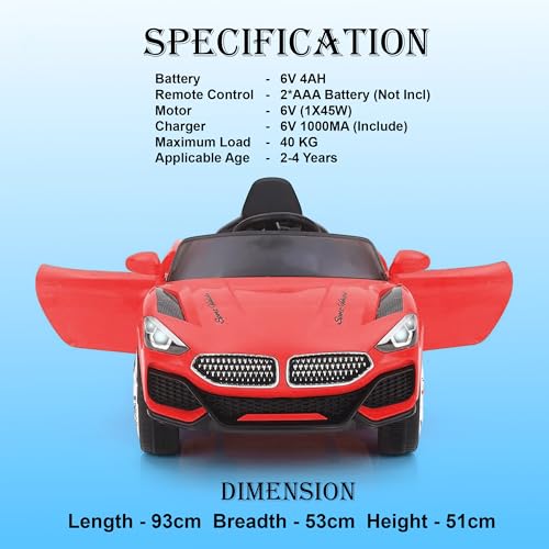 Image of Little Rides Battery Operated Car for Kids, Ride on Toy Car with Music & Light | Baby Big Jeep Rechargeable Battery | Kids to Drive 1 to 5 Years Boy Girl (Red)