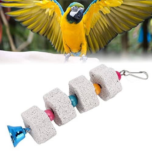 Image of Bird Chew Toy Mineral Stone 3.5 Inch Beak Grinding Swing with Bell for Budgie Parakeet Cockatiel Lovebird Calcium Supplement 98% Beak Health Improvement Prevents Overgrowth in Small Birds