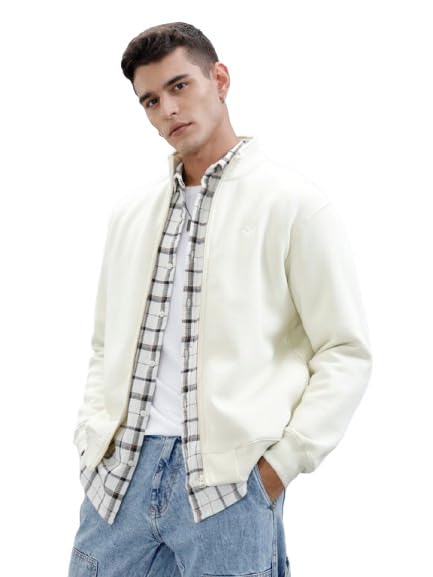 wrogn Men's Cotton Blend Fleece High Neck Sweatshirt | Chest Logo Embroidery | Comfort Fit-picture-13