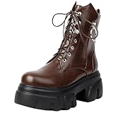 CHICMARK Bottines plates pour femme - Couleur unie - Semelle épaisse, marron, 36 EU