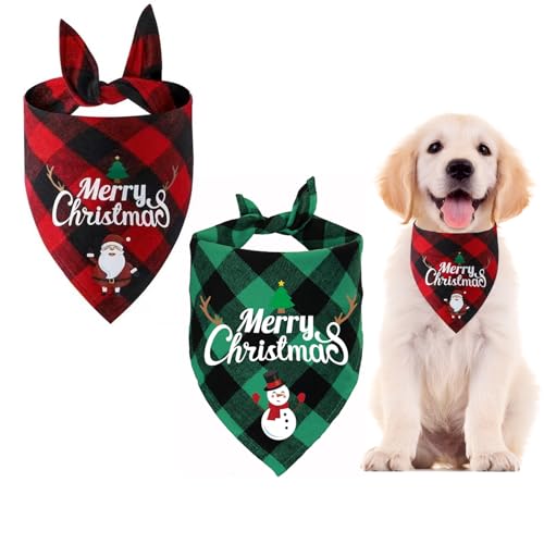 Weihnachten Halstuch Hund, 2 Stück Weihnachten Haustier Bandanas, Klassisches Kariertes Hundehalstuch Weihnachten, Haustier Bandana Schal Dreieck Lätzchen für Große Mittelgroße Kleine Hunde Katzen