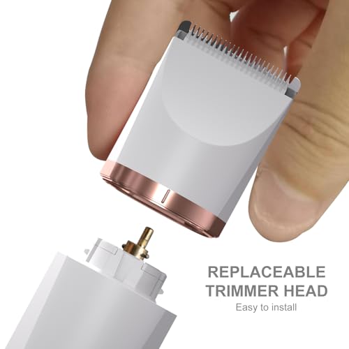 Image of OLOV Electric Body Hair Trimmer - Groin Trimmer for Men - Bikini Trimmer Women - Wet /Dry Shaver Groomer, Replaceable Ceramic Blade Heads, USB Recharge Dock, Waterproof Hygiene Razor, White