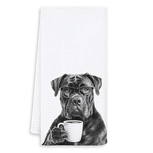 OSLYSOF Funny Cane Corso Kitchen Towels, Cane Corso Gifts Dish Tea Towels, Black and White Dog Lovers Owner Gifts Hand Towel for Kitchen, Coffee Bar Station Decor, 16x24 Inch