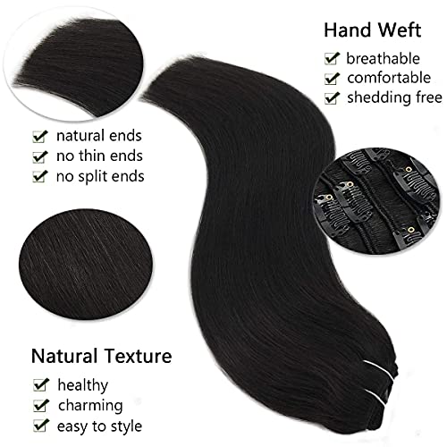 Goo Goo Clip In Human Hair Natural Black #1B 7Pcs 120G 16 Inch Remy Clip On Straight Real Hair Extensions #TOP5