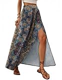 Zeagoo Falda Mujer Larga Flor Faldas Verano Bohemio Falda A Línea Fluida Falda de Gasa Casual Cintura Alta Maxi Skirt Estilo Bohemio XXL