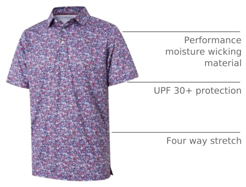 Image of Golf Shirts for Men Dry Fit Short Sleeve Print Performance Moisture Wicking Polo Shirt