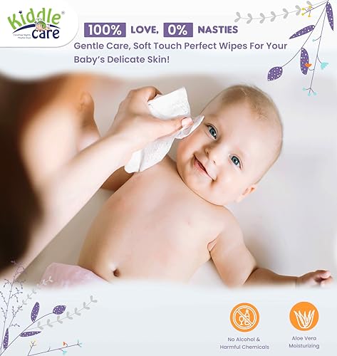 Image of Baby Wipes with Lid, Gentle Soft, 99% Purified Water, Aloe Vera & Vitamin E, Alcohol Free, SLS & Paraben Free, pH Balanced, Newborn Sensitive Skin, Pack of 5 (360 Count)