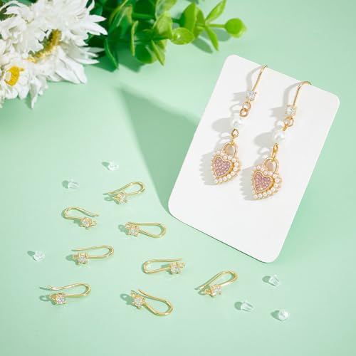UNICRAFTALE 20Pcs Real 18K Gold Plated Brass Micro Pave Clear Cubic Zirconia Earring Hooks French Earring Hook with Loop And 40Pcs Plastic Ear Nuts 17mm Long Hole 1.2mm for DIY Jewelry Making Findings - Image 2