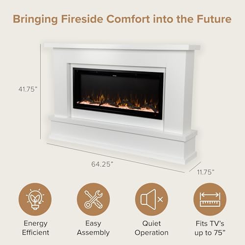 Modern Ember Patton White Mantel Package 64" W x 42" H with 42 Inch Electric Fireplace - 5 Flame Colors, 10 Ember Bed Colors, Log Kit & Crystal Embers | Alexa/WiFi Enabled - Thumbnail 2