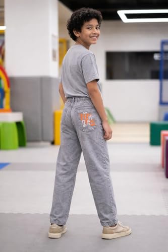 Image of Boys Cargo Pants, Kids Cargo Jeans with Pockets, Adjustable Waist, Stretch Denim Casual Pants for Boys