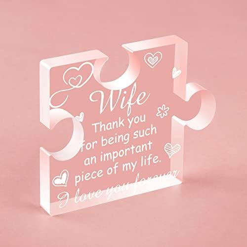 Birthday Gifts for Mum Dad Engraved Acrylic Block Puzzle Mum Brother Wife Sister Birthday Presents My Man Gifts Thank You Gift for Birthday Christmas, 3.35 x 2.76 Inch (Wife)
