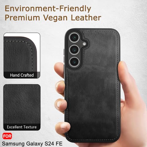 Image of TheGiftKart Genuine Leather Finish Back Cover Case for Samsung Galaxy S24 FE 5G | Shockproof Design | Raised Edges for Camera & Screen Protection | Stunning Minimalist Design Back Cover Case (Black)