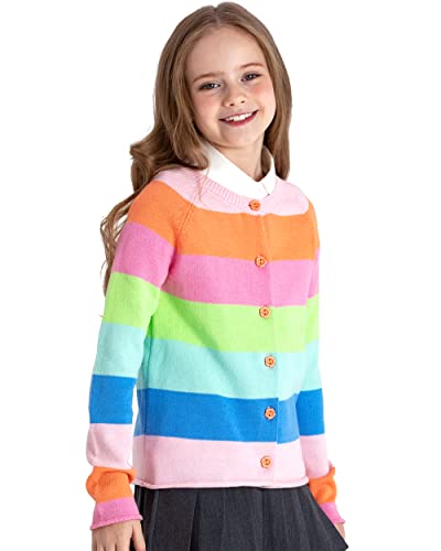 BOBOYOYO Girls Cute Cardigan 100% Cotton Rainbow Kids Cardigan Sweater Button up Striped Knit Cardigan Children for 5-12 Y4