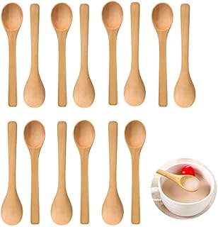 12PCS Small Handmade Wooden Spoon Natural Wooden Children Spoon Wooden Mixing Spoon Ice Cream Sugar Jam Honey Coffee Teaspoon Kitchen Condiment Salt Mustard Spoon
