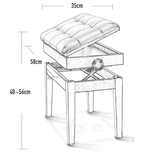 Tabouret de piano marron avec coffre pour salon et coiffeuse - 4