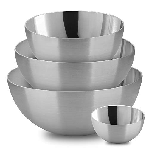 Set de 4 cuencos de acero inoxidable ultraligeros - Cuencos de cocina versátiles, aptos como bol para mezclas, ensaladera, cuencos aperitivos, etc.