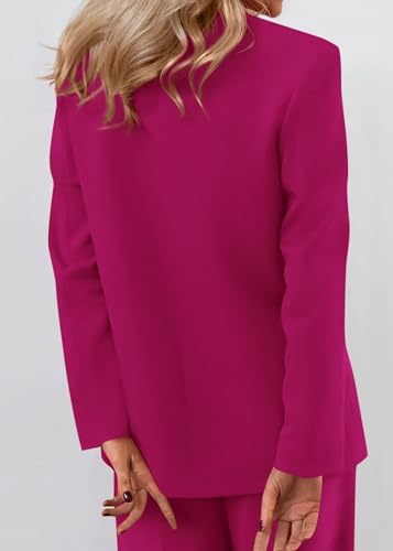 KIRUNDO Blazers for Women Business Casual 2025 Fall Long Sleeve Double Breasted Open Front Work Suit Jackets with Pockets(Rose Red, X-Large) — view 3