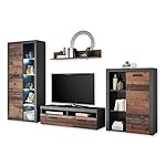 JONES Vintage Wohnwand Komplett-Set in Old Wood Optik, Betonoxid - Retro Schrankwand für Ihr Wohnzimmer - 320 x 190 x 40 cm (B/H/T)