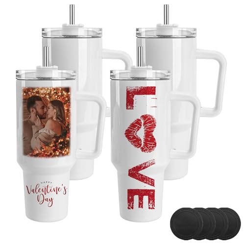 Joyclub 4 Pack 40oz Sublimation Tumbler with Handle Insulated Large Tumbler Bulk, Coffee Travel Cups Stainless Steel Travel Mug for Diy Craft Heat Pre