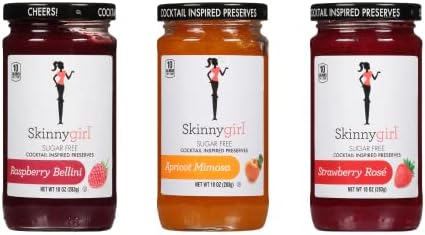 Skinnygirl Sugar Free Kosher Preserves Variety Pack, Strawberry, Raspberry, and Apricot, 10 Ounce Jars (Pack of 3)