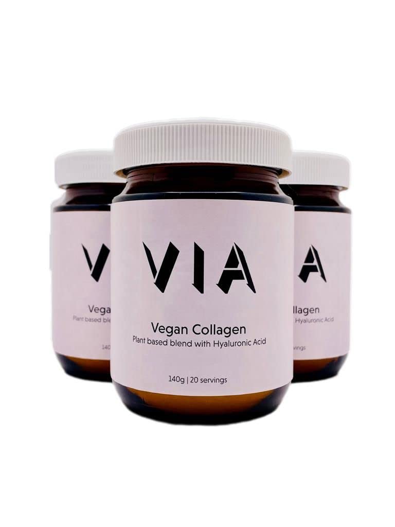 Via Vegan Collagen | Plant Based Blend with Hyaluronic Acid | Boosting Powder for Skin, Hair and Nail Support | Raspberry Flavour | Organic Ingredients