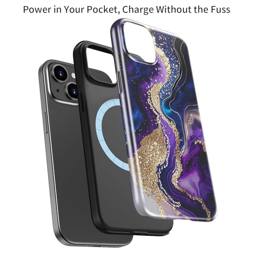 Goodon for iPhone 13 Mini Case - Wireless Charging - Dual-Layer Hard Shell & Silicone Cover - Protective Phone Case with Cute Wildflower Designs for Women - Mystic Goldstream - image 4