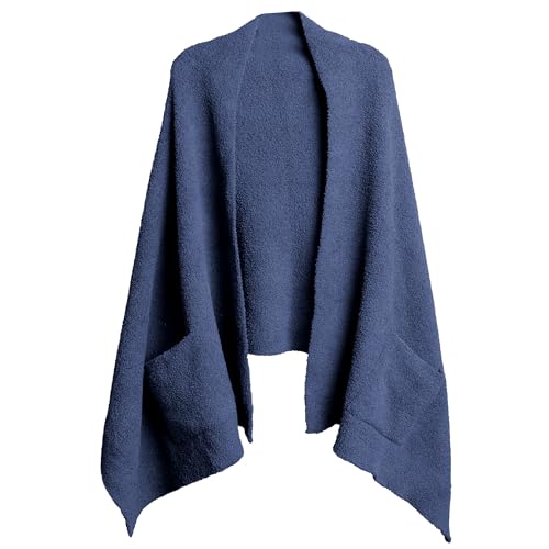 Hixiaohe Womens Shawl Wraps Casual Warm Soft Open Front Scarf with Pockets Blanket Cardigan Coat Trendy Elegant Shawls(Navy One Size)