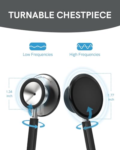 Image of FriCARE Dual Head Stethoscope - Stethoscopes for Nurses, Medical Nursing Students, Paramedics /EMT /LVN /VNA Backup Estetoscopio, Black Tube, Stainless Steel Chestpiece