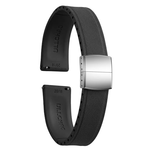 ULLCHRO FKM Rubber Watch Strap 20mm Quick Release Watch Band 22mm for Men Women Waterproof Soft Premium Fluororubber Cut to Size 18mm 19mm 21mm 23mm 24mm Deployment Clasp (20mm Black)