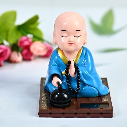 Image of ZAICUS Solar-Powered Praying Monk Figurine - Moving Head Buddha Statue for Car Dashboard, Home & Office - Feng Shui Ornament for Peace, Meditation & Positivity - Spiritual Gift