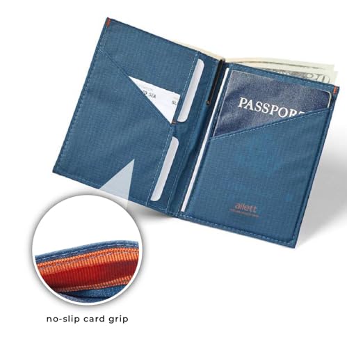 Allett Travel Wallet, Indigo Blue | Nylon, Thin Bifold, RFID Blocking, Minimalistic, Front Pocket | Holds Up To 10 Cards & Passport | For Men & Women4