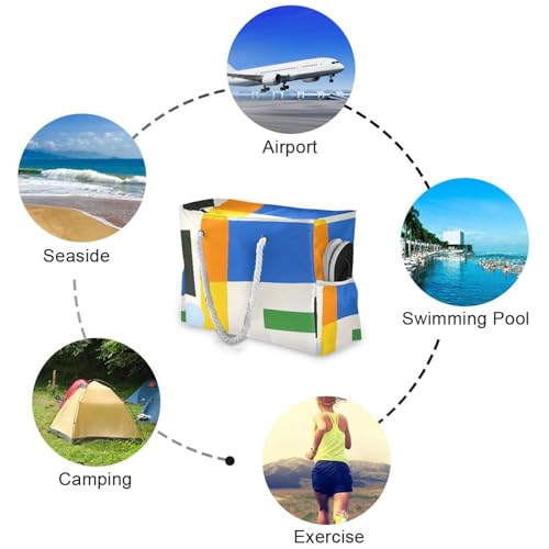 Abstract Geometric Large Beach Bag, Travel Tote Bag Zippered, Water Resistant Family Size for Seaside, Shower Stall, Swiming Pool4