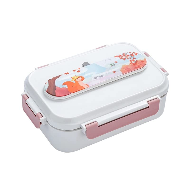 Stainless Steel Cartoon Printed Kids Insulated Lunch Box with Cutlery Storage Box with Spoon and Chopsticks 1250 ML For Kids (White)