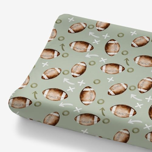 HawSkgFub Football American Sport Changing Pad Cover for Baby Boys, Green Football Game Diaper Change Table Covers, Ultra Soft Stretchy Breathable...