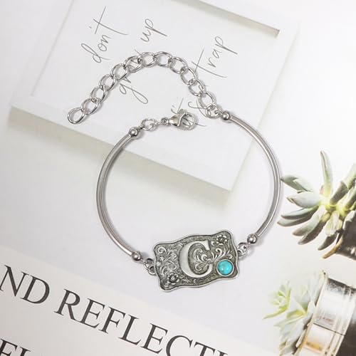 Image of Belt Buckle Bracelet Initial Letter A-Z Bracelets Western Cow Tag Bracelet Belt Buckle Necklace Western Style Initial Letter Pendant Necklace