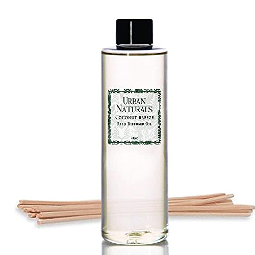 Urban Naturals Coconut Breeze Scented Oil Reed Diffuser Refill | Includes a Free Set of Reed Sticks! Warm Coconut, Pineapple and Tahitian Vanilla â€“ 4 oz. Made in The USA