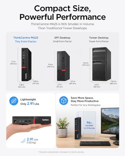 Image of Lenovo ThinkCentre Mini Desktop Computer with AMD Processor & Graphics, 8GB DDR4 RAM, 1TB SSD, Windows 11, Wi-Fi, Bluetooth, 2X DisplayPort, RJ-45 Port, USB, for Daily Work, Wired Keyboard & Mouse