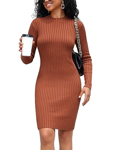 Rocorose Women's Turtleneck Sweater Dress Long Sleeve Elasticity Ribbed Mini Bodycon Dresses